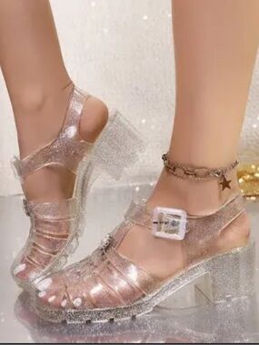 NWOB Steve Madden Girl Clear Jelly Mary Jane Chunky Slingback Lugsole Sandal 7